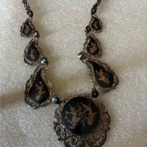 Antique Jewelry - Black and sterling Siam  Teardrop Necklace